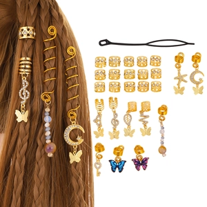 Gold Alloy Dreadlock Hair Clips Set With Butterfly Star Charms Rhinestone For DIY Braid Jewelry Women Men Hair Decor