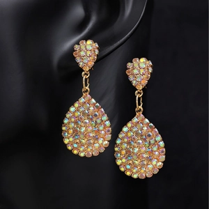 Luxurious Teardrop Dangle Earrings With AB Rhinestones Glass Crystal Long Waterdrop Bridal Party Jewelry For Women