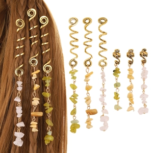 Bohemian Alloy Natural Stone Spiral Hair Clips Dreadlock Accessories For Women Braid Spirals Hair Jewelry Vintage Style