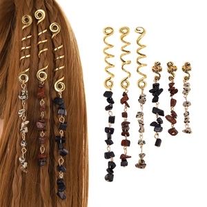 Fashion Alloy Dreadlock Hair Spiral Clips With Natural Stone Pendants Gold Retro Spiral Hair Jewelry For Women Hair Braids Decorations