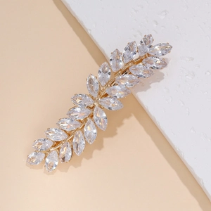 Eleganter Zinklegierung Zirkonia Blatt Haarspange Funkelnde Weizenähre Barrette Mode Federclip Kopfschmuck Für Hochzeit Bankett Damen