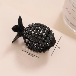 Elegante pinza per capelli a coda di pesce nera con strass per coda di cavallo alta