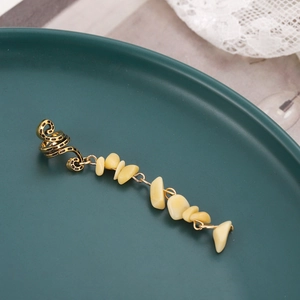 Retro gold metal spiral dreadlock hair clip with hanging natural yellow stone charms