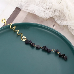 Golden spiral hair jewelry with natural blue stone charms for dreadlock DIY styling