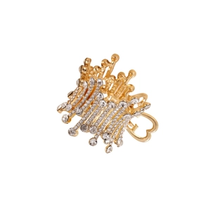 Elegant gold pearl rhinestone hair claw clip for high ponytail styling with heart handle