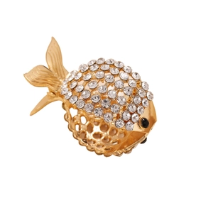 Elegante molletta per capelli a forma di pesce in oro con strass per code di cavallo