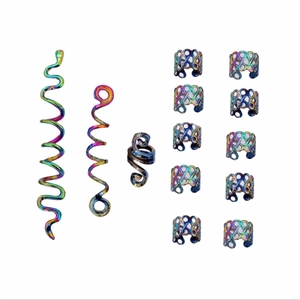 Rainbow metal Viking spiral snake hair clips and hollow rings set for braids