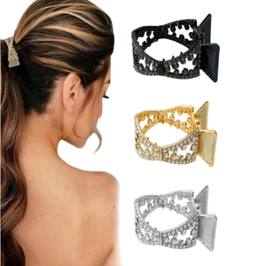 Elegant Alloy Rhinestone Bow Hair Claw Clip Small Metallic Butterfly Shark Clip High Ponytail Fixer For Women Daily Styling
