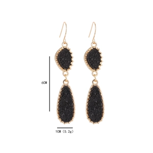 Détail des boucles d'oreilles en résine drusy noire avec dimensions 6cm et poids 5,2g