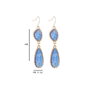 Boucles d'oreilles doubles gouttes en résine bleue avec cadre doré, bijoux de 6 cm