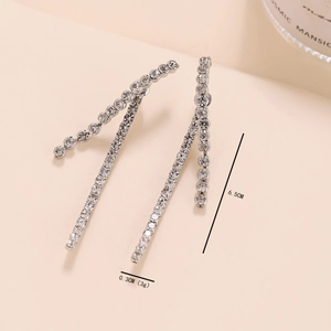 Boucles d'oreilles pendantes à franges argentées avec cristaux, design gland minimaliste, 6.5cm