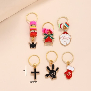 Christmas theme hair jewelry charms set with Santa, bell and stocking for DIY braiding