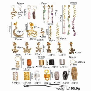 146pcs dreadlock accessories kit with natural stone pendants and alloy hair rings