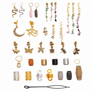 146-piece Bohemian hair jewelry set for dreadlocks with diverse metal charms and natural stones