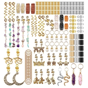 146-piece dreadlock hair jewelry set with natural stones, moon, and butterfly charms