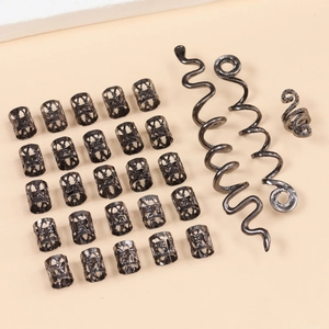 23-piece gun black Viking Celtic dreadlock hair clips with spiral snake charms