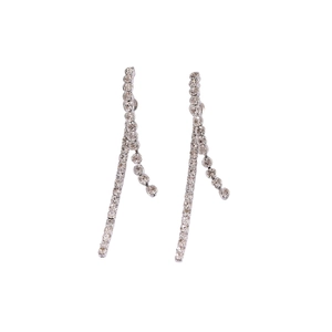 Élégantes boucles d'oreilles pendantes argentées avec strass brillants pavés