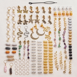 Bohemian Dreadlock Hair Accessories Alloy Stone Artificial Pearl Spiral Rings Snake Moon Butterfly Pendants Women Hair Decoration