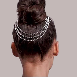 Chaîne de Cheveux en Alliage d'Argent avec Strass et Peignes Doubles Coiffe à Trois Couches de Gland pour Mariage Fête Femme