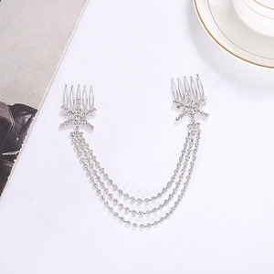Peigne à cheveux à pompons en strass argentés avec trois couches d'étoiles pour femmes