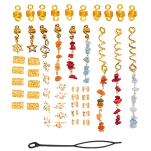 50pcs gold dreadlock accessories set with natural stone pendants and bohemian hair charms
