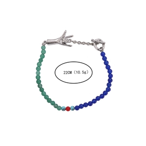 Handmade emerald glass bead bracelet with silver I Love You gesture charm and OT clasp