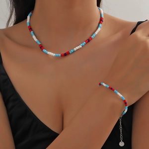 Handmade Colorful Glass Seed Bead Jewelry Set Minimalist Beaded Necklace Bracelet Bohemian Multicolored Accessories For Women Men