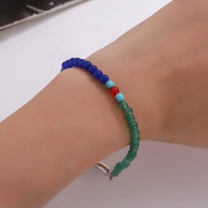 Unisex emerald glass beaded crystal bracelet with colorful beads and silver metal clasp