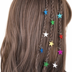 Y2K Star Hair Rings For Dreadlocks Glittery Plastic Star Pendants With Alloy Rings Colorful Hair Accessories For Women Men Party