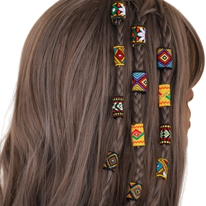 Anneaux de cheveux ethniques pour dreadlocks aux motifs géométriques colorés style boho