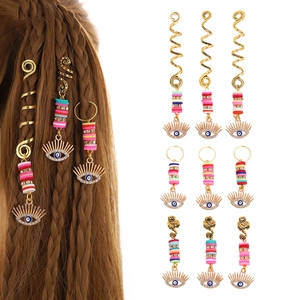 Bohemian Alloy Snake Shape Evil Eye Braid Rings With Colorful Beads Rhinestone Dreadlock Hair Accessories For Women Jewelry