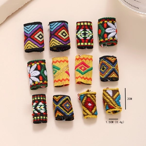 Lot de 12 anneaux à dreadlocks en tissu brodé coloré avec motifs géométriques
