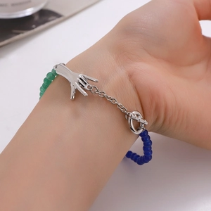 Emerald Green Glass Bead Bracelet With I Love You Gesture Pendant OT Clasp Boho Beaded Bracelet For Women Hip Hop Jewelry