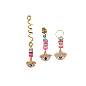 Golden bohemian snake hair jewelry set with colorful beads and evil eye charms