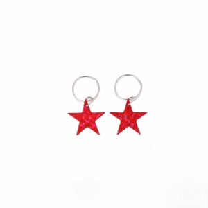 Y2K silver hair rings with red glitter star pendants for braids and hair accessories