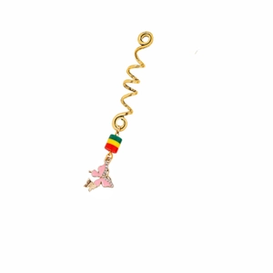 Goldener Spiral-Haarschmuck mit bunten Perlen und einem rosa Emaille-Schmetterling