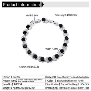Hiphop copper bracelet with black and white zircon inlay and 5.5mm/7.7mm width