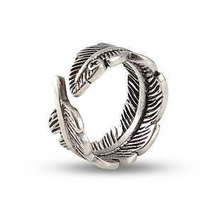Retro Titanium Steel Feather Open Ring For Men Women Vintage Punk Style Indian Jewelry Adjustable Band Ring Silver Color