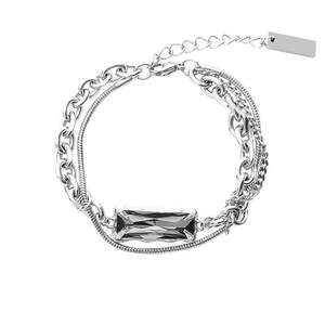 Titanium steel layered bracelet with grey crystal and mixed chain design for men and women
