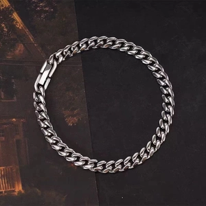 Polished stainless steel Cuban link bracelet with a sleek rectangular clasp in silver finish