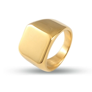 Anello a sigillo quadrato dorato in acciaio inossidabile con finitura a specchio