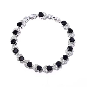 Hip Hop Copper Rhinestone Patchwork Bracelet Black And White Round Zirconia Style Tennis Chain Bracelet For Unisex Jewelry