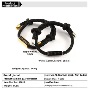 Bracelet carré minimaliste en acier titane tressé avec gravure pour hommes