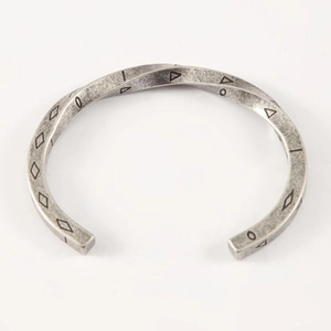 Vintage Viking Mobius bangle in distressed silver steel with engraved geometric symbols