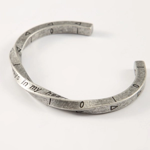 Vintage silver Mobius twist cuff bracelet with Always in my heart engraving