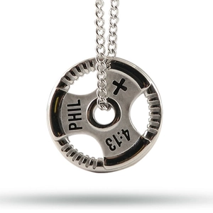 Fitness halterschijf ketting van titaniumstaal met Phil 4:13 gravure en kruis