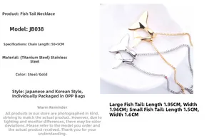 Detailed size comparison of gold and silver fishtail necklaces in stainless steel
