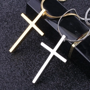 Polished gold and silver stainless steel cross necklaces with sleek snake chain for men