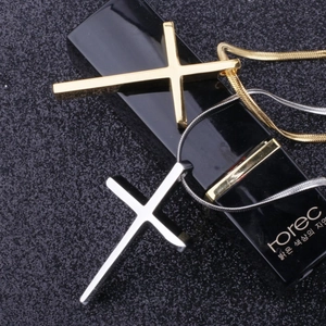 Minimalist stainless steel cross pendant necklaces in gold and silver with snake chains