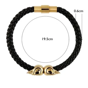 Men's Punk Skull Braided Leather Bracelet Stainless Steel Magnetic Clasp Skeleton Charm Gothic Rock Jewelry Gift